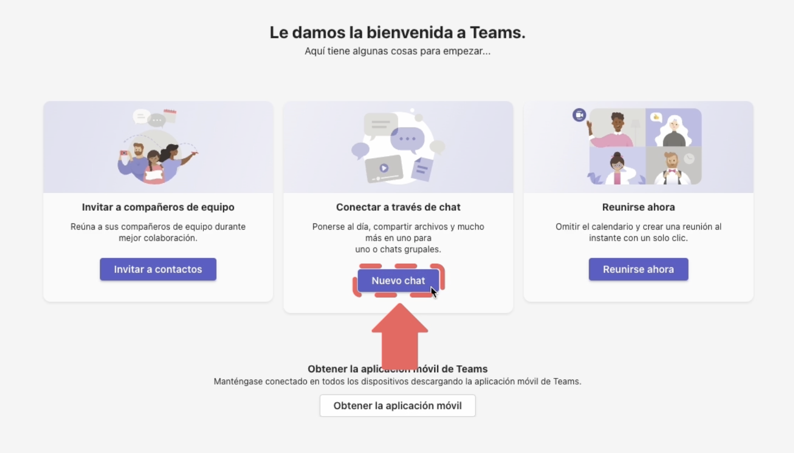 Nuevo chat en Microsoft Teams